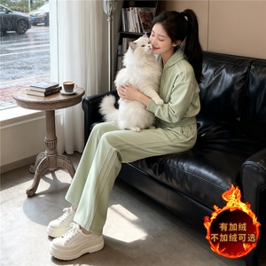 欧货时尚洋气运动套装女秋冬新款连帽拉链开衫外套阔腿卫裤两件套图片