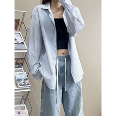 B221美式ins高街暗黑宽松条纹长袖衬衫SY2540-特P35控59，男装衬衫，电商B221
