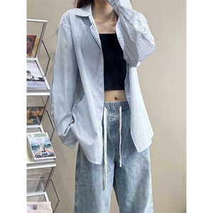 B221 美式ins高街暗黑宽松条纹长袖衬衫SY2540-特P35控59图片