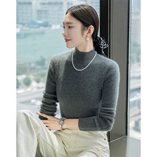 2024秋季新款时尚纯色高级感百搭半高领上衣，女装羊绒衫，百越羊绒