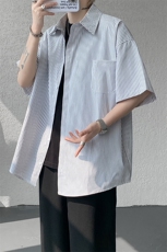8XL-M条纹短袖衬衫男夏季宽松慵懒风痞帅大码衬衣外套DC28001P40，男装衬衫，电商B312