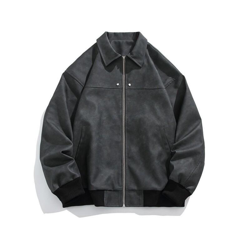 男道美式复古翻领皮夹克男士春秋季百搭宽松做旧情侣工装pu皮外套，男装夹克，星座1210-1