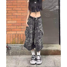 网图现货美式复古迷彩工装七分裤女K105/P45，男装牛仔裤，星座205-3