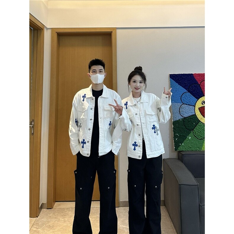 LH999-P70秋冬欧美高街十字架翻领牛仔夹克男外套潮牌痞帅,男装夹克,电商B323A