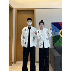 LH999-P70秋冬欧美高街十字架翻领牛仔夹克男外套潮牌痞帅，男装夹克，电商B323A