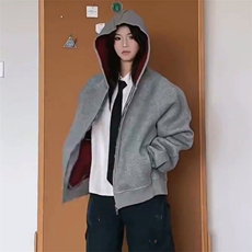 抖音得物高品质秋冬美式高街重磅结构双层双面连帽卫衣外套XS107，男装卫衣，电商A486
