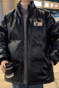 已注册港风直播抖音高品质宽松男羽绒棉加厚PU皮棉衣外套M1505P90图片