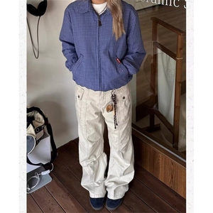 美式复古工装裤男女潮新款皱褶设计微喇休闲高街裤子LN10488-p62图片