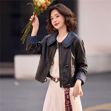 【春季女装新款】大量现货时尚牛仔相拼宽松短款皮衣外套，女装皮衣，魅衣本色