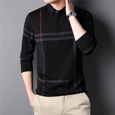 新款男士休闲时尚翻领长袖中青年polo衫春秋款男装百搭打底衫，男装Polo衫，钱塘6003A(原)4033A