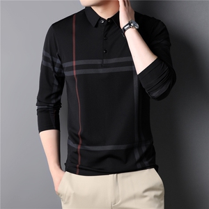 新款男士休闲时尚翻领长袖中青年polo衫春秋款男装百搭打底衫图片