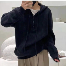 秋冬新款显瘦高级感保暖连帽针织衫时尚百搭宽松长袖毛衣外套，女装针织衫/毛衣，圣旺供货