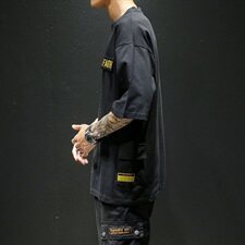 夏新款宽松多口袋工装短袖日系潮牌大码国潮T恤个性五分袖T502，男装T恤，电商A021A