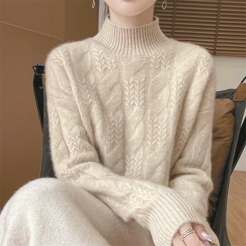 高级感优雅秋冬女士高领针织毛衣时尚百搭显瘦保暖仿羊毛衫,针织衫/毛衣,萱芳婷羊绒