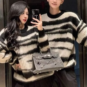 MM108-P68 美式复古男女宽松休闲情侣慵懒套头针织衫毛衣图片