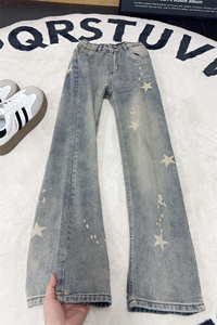 B221美式ins高街修身五角星微喇牛仔裤LK25580-特P45控78图片