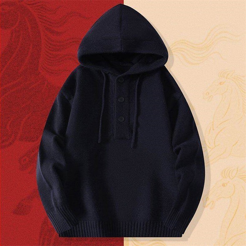 25753-P60新年战袍情侣装秋冬连帽毛衣红色本命马年衣服拜年服,男装针织衫/毛衣,电商D310B