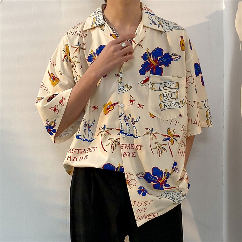 2025夏季印花衬衫时尚青春流行高街宽松型短袖潮流男CS1324-P35图片