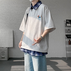 现货DX10119-特批30控68夏季新款大码假两件腊肠狗短袖T恤，男装T恤，电商A059