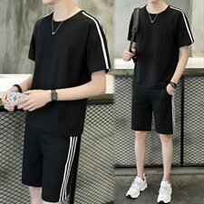 夏装新款精神小伙两件套运动休闲短袖薄T恤短裤套装男TZ，男装T恤，电商A441