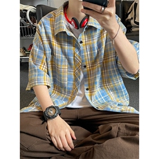 夏季复古格子大码原创休闲男半袖短袖衬衫C2174-P27【特价】，男装衬衫，电商A007
