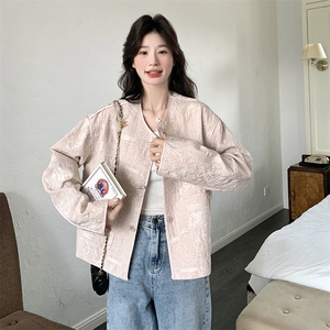粉色新中式国风外套女2025春季新款超好看减龄小个子休闲短款上衣图片