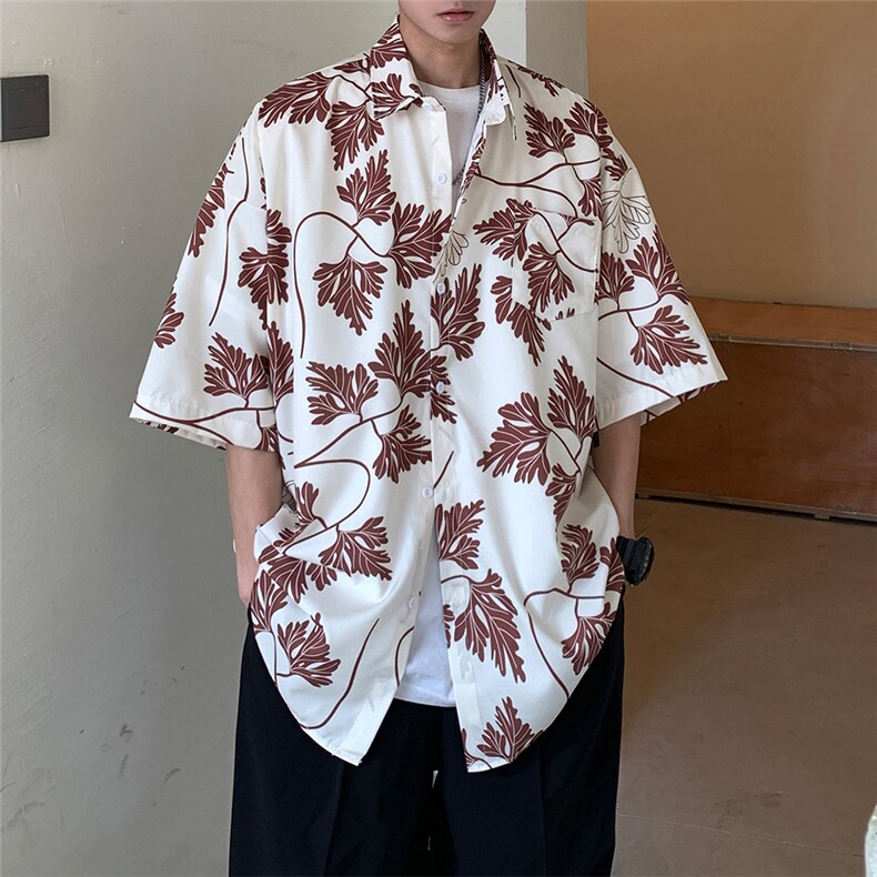 旅游沙滩衬衫夏季冰丝衬衫短袖男装情侣装夏装2024新款衬衣,男装衬衫,电商C306-1
