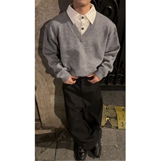 现货~高智感V领假两件polo氛围感高级老钱针织毛衣MY2576批68，男装针织衫/毛衣，星座1411A-6