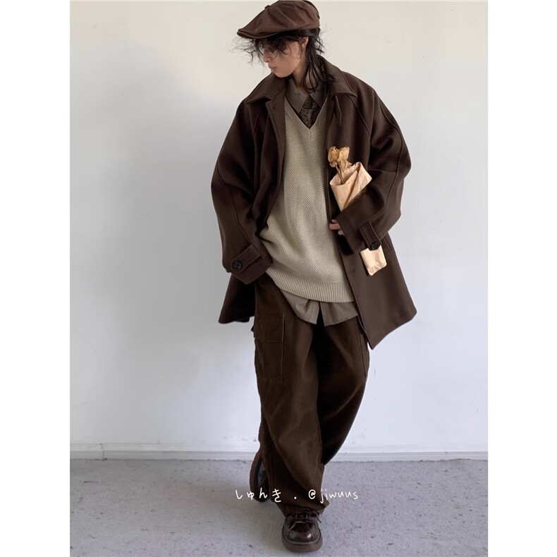 1506-1/FB381/P74休闲宽松中长款毛呢大衣男士秋冬加厚风衣外套,男装风衣,星座1506-1