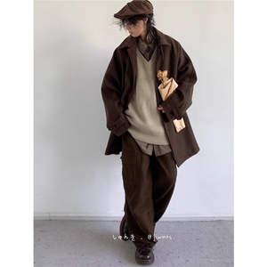 1506-1/FB381/P74 休闲宽松中长款毛呢大衣男士秋冬加厚风衣外套图片