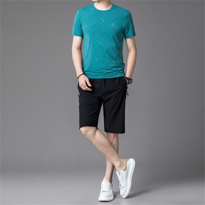 R-WL6822夏季男式速干短袖短裤二件套运动休闲圆领修身t恤套装,男装牛仔裤,电商B360