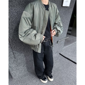 美式飞行员棉服夹克短宽廓形军绿色工装外套男秋冬棒球服图片