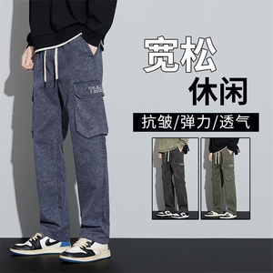 美式工装牛仔裤男休闲裤秋季宽松大码高街直筒阔腿裤子YK6109外贸图片