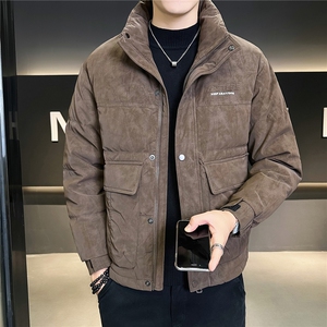 8861-L-4XL-P175店主风秋季新款立领休闲麂皮绒字母羽绒服外套男