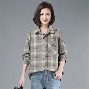 2021年春季自主图常规韩版长袖格子衬衫女磨毛衬衣外套图片