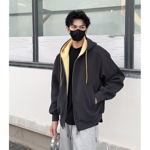 抖音得物二开美式高街重磅结构双层撞色连帽卫衣开衫外套W116图片
