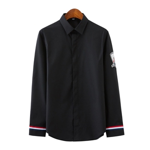 男士休闲弹力时尚休闲男高品质肩章白衬衫两色228-1011-P40图片