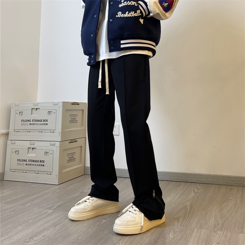 春季新款港风拉链装饰西裤男垂感休闲宽松裤子XZ211-1-K2303-P55，男装西裤，星座211-1