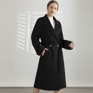 时尚显瘦黑色羊毛呢大衣女中长款秋冬新款气质百搭外套，女装双面呢大衣，怡欣双面呢工厂店