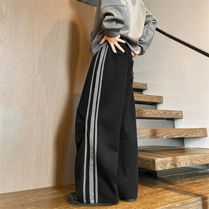 8XL-M美式复古三条杠休闲裤子加绒特大码阔腿卫裤KZ1935P60加70图片
