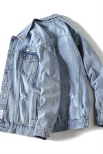 jk820-p85M-5XL白底ins牛仔夹克拉链破洞大码男日系CITYBOY，男装夹克，星座103A