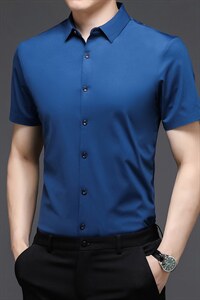 2023夏季新款短袖衬衫男薄款宽松中年男士商务免烫休闲纯色衬衣，男装衬衫，电商B212（原钱塘6029）