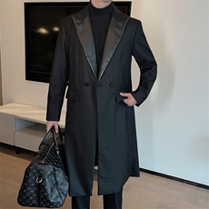 秋冬复古英伦时尚拼皮西装大衣男韩版中长款西服大衣潮XZ0083P160，男装西服套装，电商B267