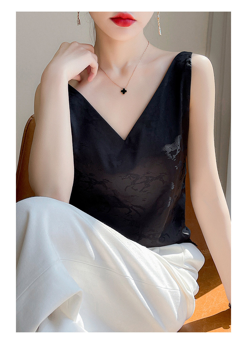 夏季薄款真丝吊带女V领宽松背心配西装穿内搭显瘦醋酸短款上衣,女装蕾丝衫/雪纺衫,绒泰祥