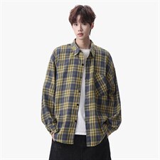 衬衫男春季新款港风宽松大码磨毛格子长袖衬衣CS550-P38，男装衬衫，星座214-3