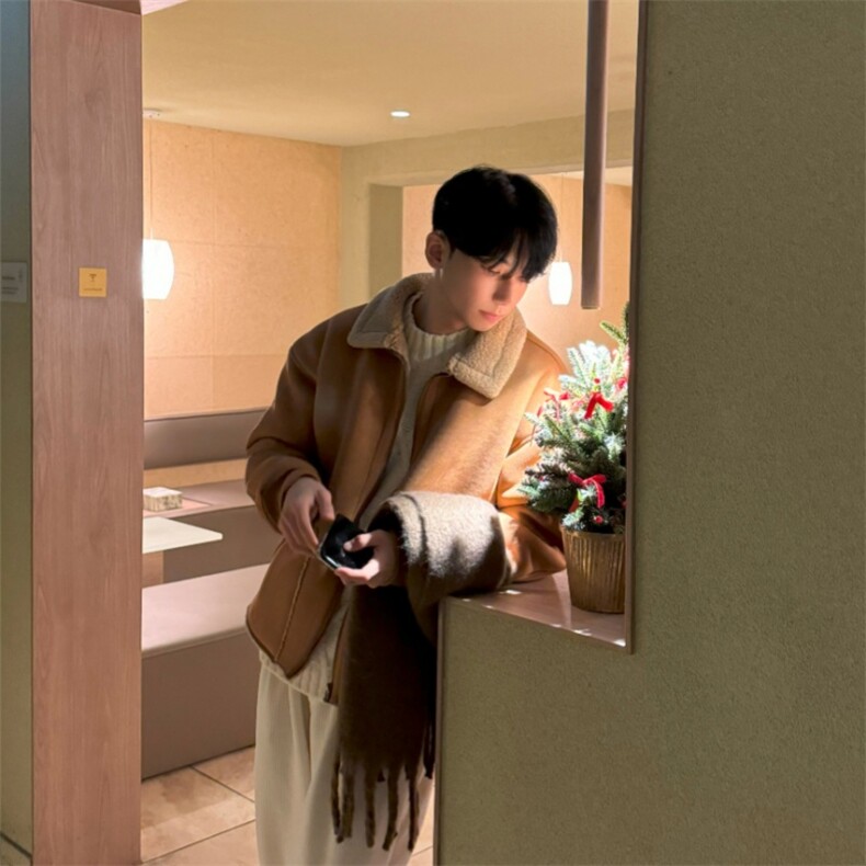 816B-WT052-P128韩冬季男士麂皮羊羔毛翻领棉衣宽松棉服外套，男装棉衣，星座816B