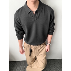 秋季新款老钱风翻领针织衫毛衣男款POLO领打底衫外套MK76-P45，男装Polo衫，星座610B-1