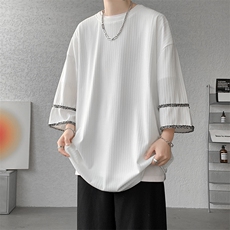 T8801-P45夏季新款冰丝短袖t恤男士大码五分袖织带设计M-5XL，男装T恤，电商B280-1（原A049）
