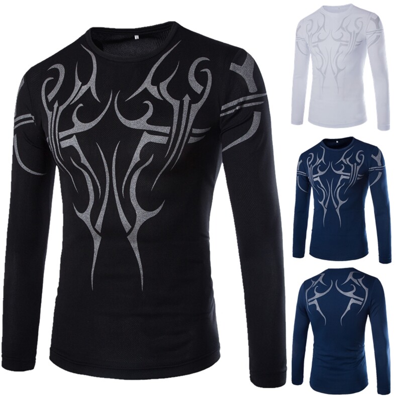 实物拍摄英伦修身长袖T恤霸气纹身速干衣健美衣1812Y117P15，男装T恤，星座1812