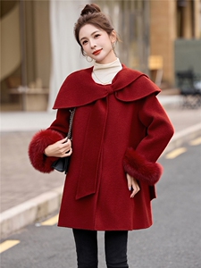 狐狸毛可脱卸双面羊毛大衣女2025年冬季新款优雅气质中长款毛呢图片